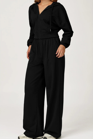 Two-Piece Zip-Up Hoodie and Wide-Leg Sweatpants Set