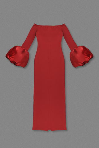 Sculpted Lantern Sleeve Off-Shoulder Long Dress