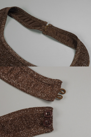 Coffee Metallic Halter Long Dress Backless Slim Fit with Waist Tie Detail