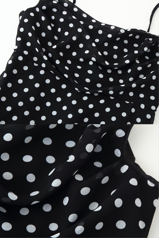 Polka Dot Ruffle Hem Long  Dress with Scarf Detail