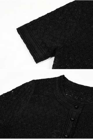 Short Sleeve Knitted Long Dress with Inner Slip – Flattering Fit & Button Detail