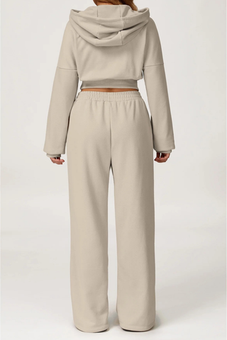 Two-Piece Cropped Hoodie and Wide-Leg Sweatpants Set