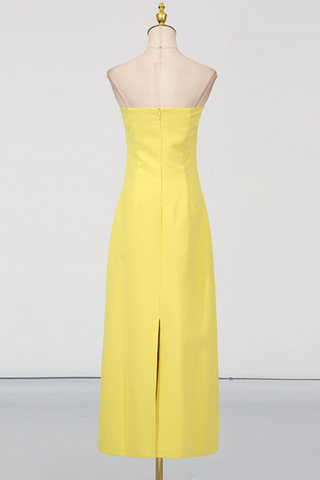 Strapless Floral Embroidered  Multicolor 3D Appliqué Slim Fit Long Dress