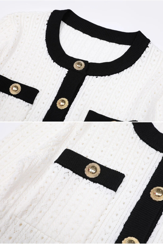 Knitted Two-Piece Set with Round Neck Peplum Cardigan and Midi-Long Mermaid Skirt