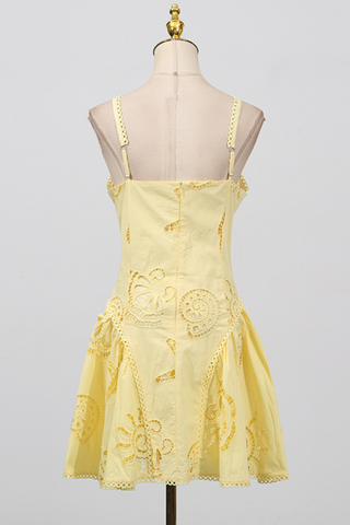 Sun Embroidered Sleeveless  Eyelet Mini Dress