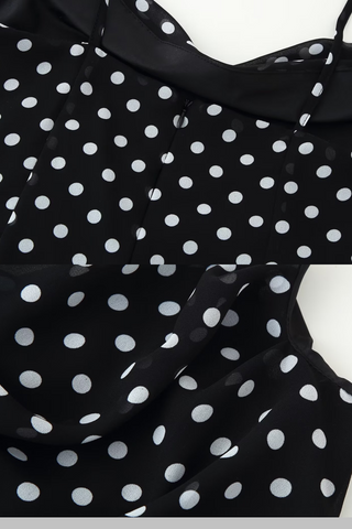 Polka Dot Ruffle Hem Long  Dress with Scarf Detail