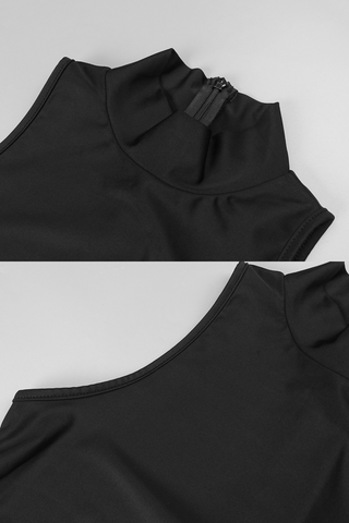 High-Neck Draped Waist with Side Slit  Long Dress