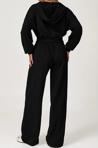 Two-Piece Zip-Up Hoodie and Wide-Leg Sweatpants Set