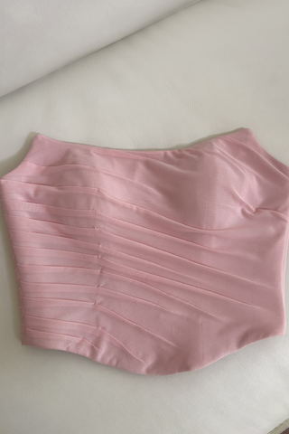 Dusty Rose Draped Mesh Strapless Set with Convertible Scarf & Fishtail Maxi Skirt