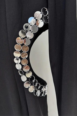 Long Sleeve Black Long Dress with Sequin Cutout Detailing and High Slit