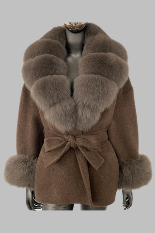 Luxury Double-Faced Wool Coat with Detachable Fur Trim
