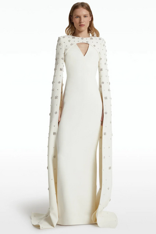 Embellished Cape Diamond Long Dress