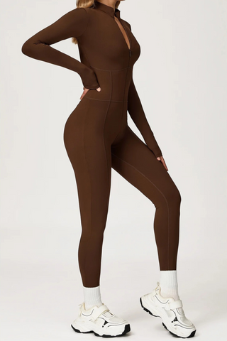Long Sleeve Zip-Front Sport Jumpsuit – Slim Fit One-Piece Activewear