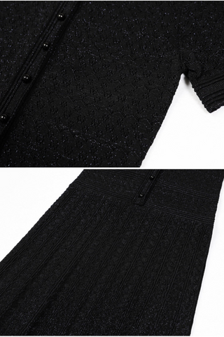 Short Sleeve Knitted Long Dress with Inner Slip – Flattering Fit & Button Detail