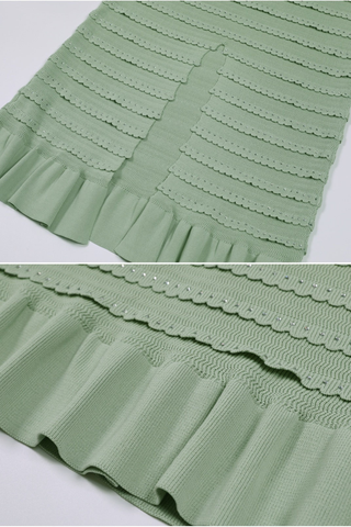 Knitted Two-Piece Set with Rhinestone Detailing – Cardigan & Midi Long Skirt