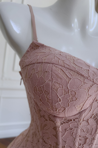 Romantic Blush Lace-Up Corset Maxi Dress with Sweetheart Neckline & Flowing Pleated Skirt