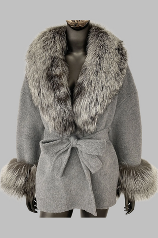 Luxury Double-Faced Wool Coat with Detachable Fur Trim