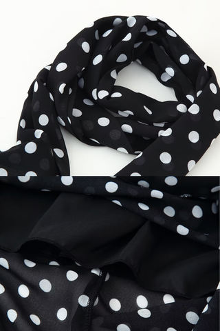 Polka Dot Ruffle Hem Long  Dress with Scarf Detail