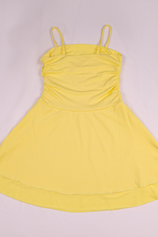 Double-Layered Ruched Backless Mini Dress with Spaghetti Straps