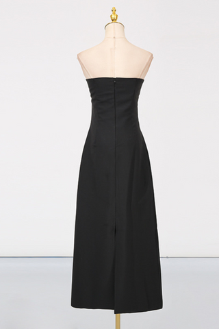 Strapless Floral Embroidered  Multicolor 3D Appliqué Slim Fit Long Dress