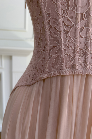 Romantic Blush Lace-Up Corset Maxi Dress with Sweetheart Neckline & Flowing Pleated Skirt