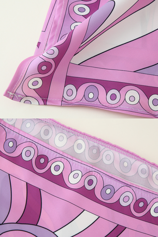 Retro Wave Satin Co-Ord Set – Abstract Scarf Top Long Skirt