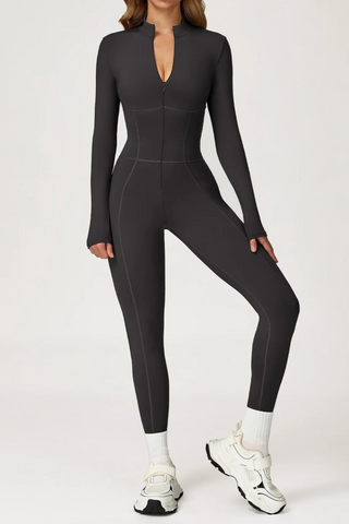 Long Sleeve Zip-Front Sport Jumpsuit – Slim Fit One-Piece Activewear