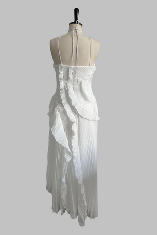 Halter Neck Pleated Ruffle Long Dress