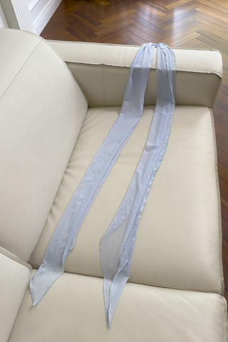 Light Blue Mesh Ruched  Set – Strapless Bustier Top & Fishtail Maxi Skirt with Sheer Scarf