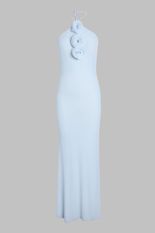 Sky Bloom Mesh Halter Dress