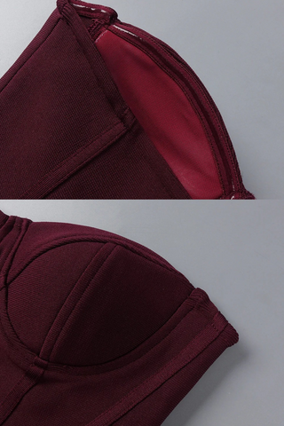 Wine Red Corset Spandex Top &  Tassel Long Skirt Set