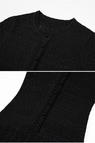 Short Sleeve Knitted Long Dress with Inner Slip – Flattering Fit & Button Detail