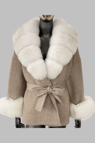 Luxury Double-Faced Wool Coat with Detachable Fur Trim