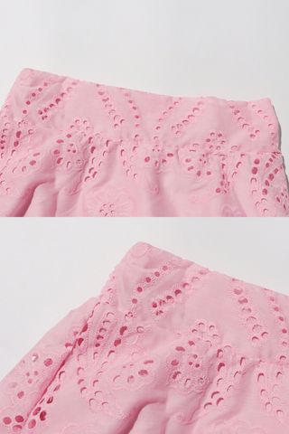 Sky Bloom Embroidered Eyelet Set  Round Neck Crop Top & High-Waist Maxi Skirt