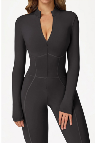 Long Sleeve Zip-Front Sport Jumpsuit – Slim Fit One-Piece Activewear