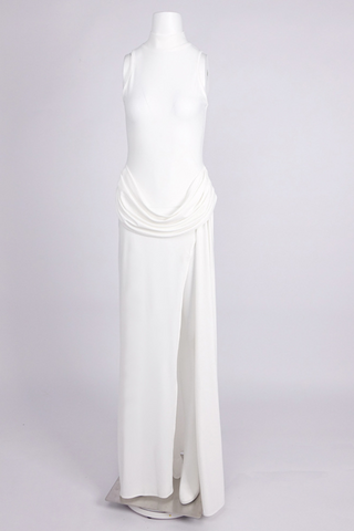 High-Neck Draped Waist with Side Slit  Long Dress