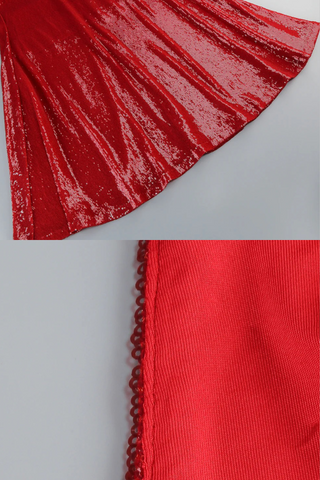 Red Sequin Plunge V-Neck Backless Long Dress