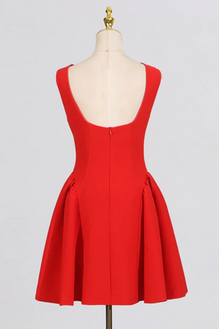 Round Neck Fit Sleeveless Flare Backless Mini Dress