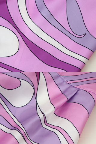 Retro Swirl Satin Two-Piece Set – Scarf Tie Crop Top & High-Waist Long Skirt