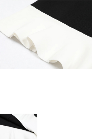 Sleeveless Black Mini Dress with Pearl Neckline and Ruffle Hem