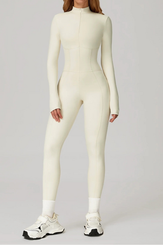 Long Sleeve Zip-Front Sport Jumpsuit – Slim Fit One-Piece Activewear