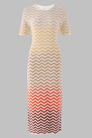 Sunset Chevron Short Sleeve Gradient Knit Patterned  Long Dress