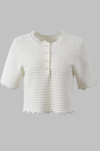 Pearl-Trimmed Textured Knit Two-Piece Set  Cropped Top & A-Line Skirt