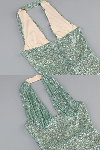 Sequin Halter Neck Maxi Dress – Backless, Bodycon Fit