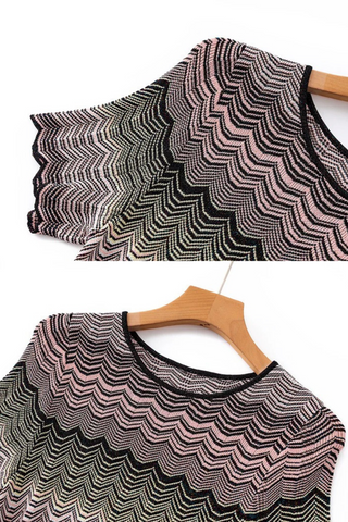 Wave Knit Short Sleeve Bodycon Midi Dress