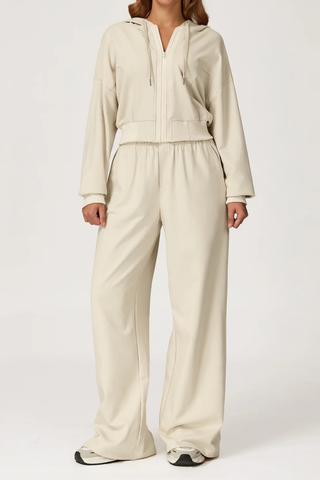 Two-Piece Zip-Up Hoodie and Wide-Leg Sweatpants Set