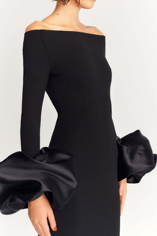 Sculpted Lantern Sleeve Off-Shoulder Long Dress