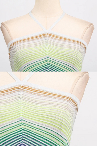 Halter Neck Contrast Stripe Pleated Long Dress