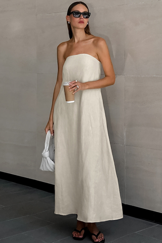Bare Breeze Strapless Linen Minimal Chic Long Dress  Minimal Chic