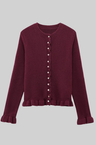 Ruffle Trim Knitted Cardigan - Button-Up, Soft & Elegant